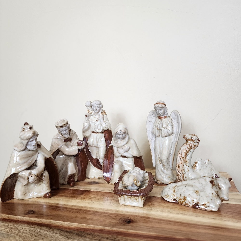Glazed Ceramic Nativity Scene Set Rustic Minimalist Christmas Decor